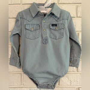 EUC Wrangler Baby Blue Denim Bodysuit 24m